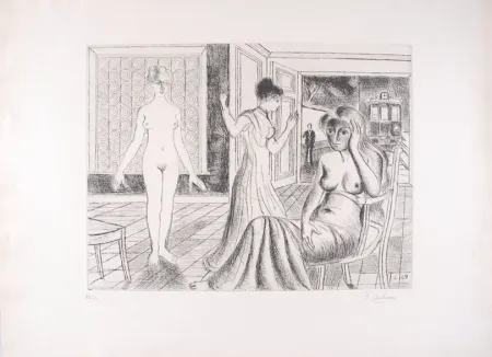 Engraving Delvaux - La Chambre