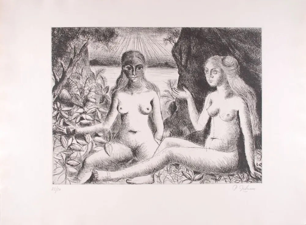 Engraving Delvaux - La Dispute