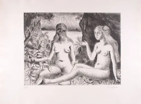 Engraving Delvaux - La Dispute