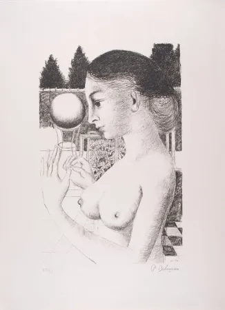 Lithograph Delvaux - La Femme à la Boule