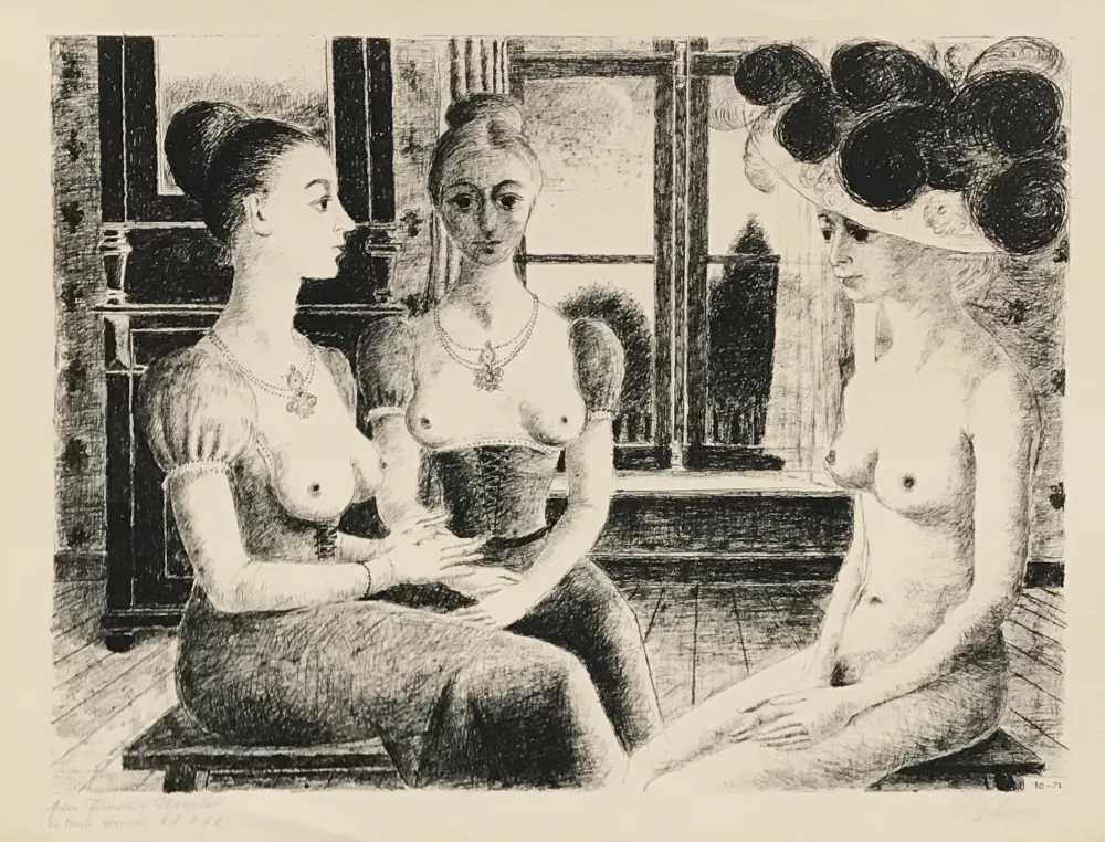 Lithograph Delvaux - La Fenetre