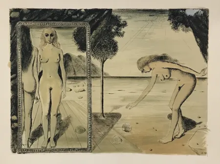 Lithograph Delvaux - La Plage (The Beach)