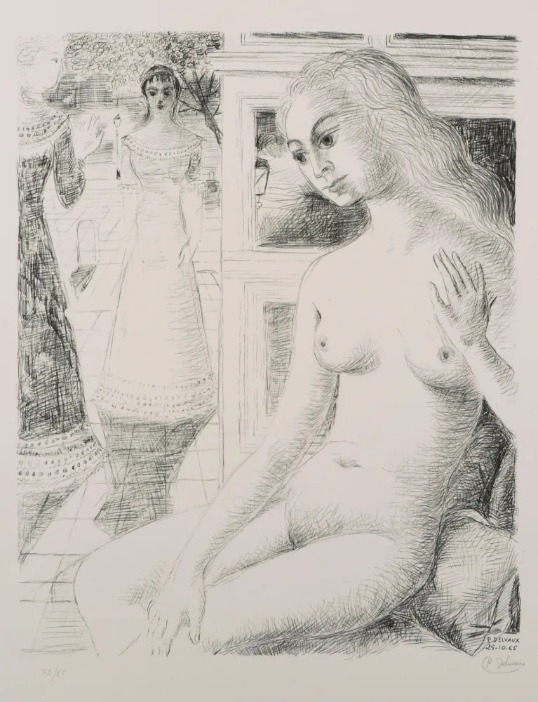 Lithograph Delvaux - La rencontre