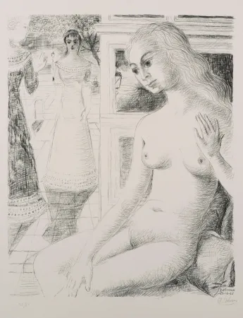 Lithograph Delvaux - La rencontre