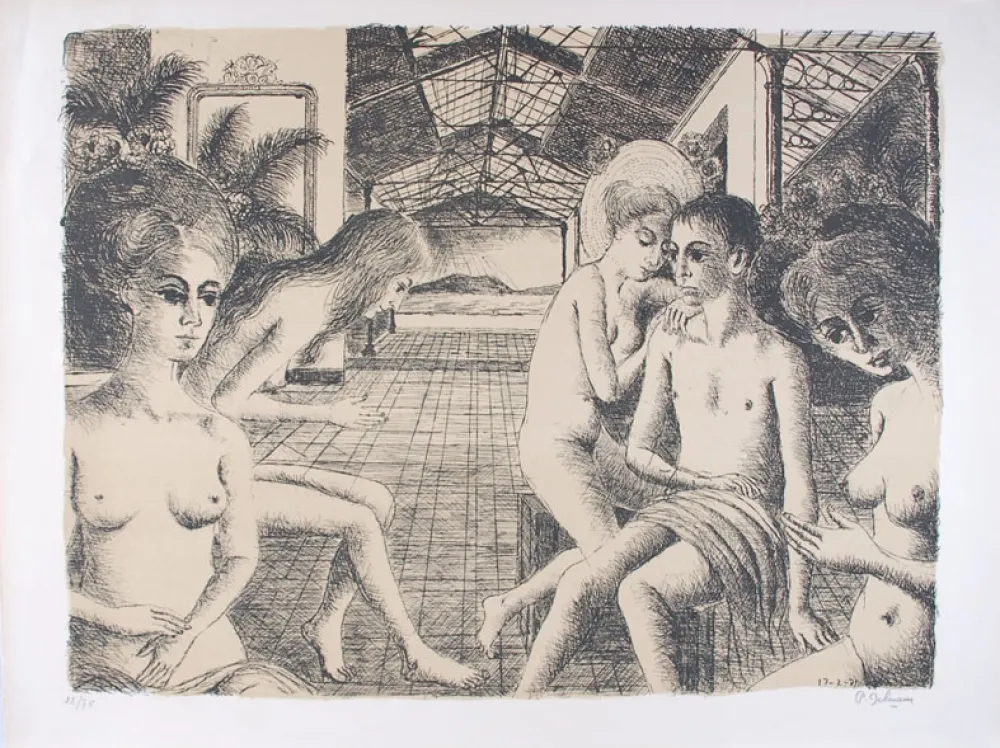Lithograph Delvaux - L'Amoureux
