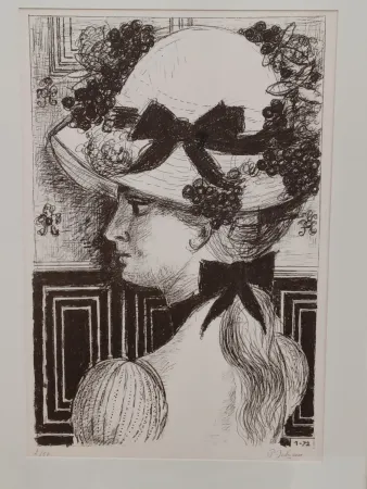 Lithograph Delvaux - Le Chapeau 1900