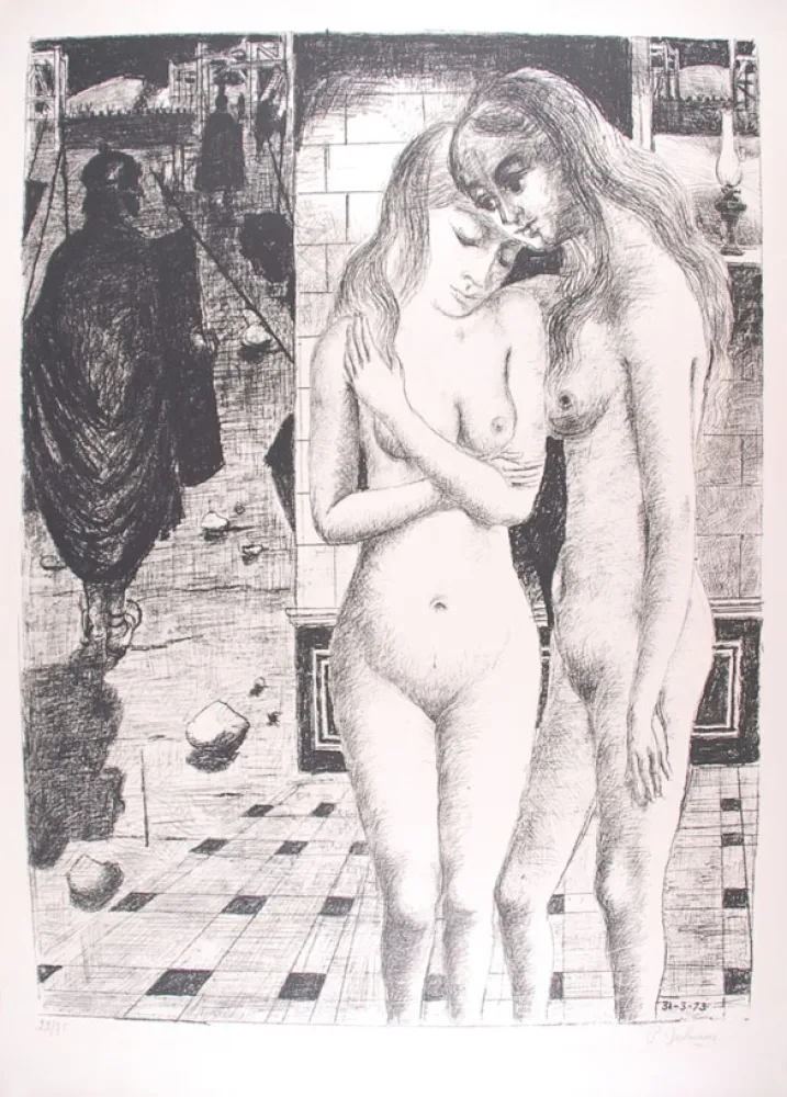Lithograph Delvaux - Les Captives
