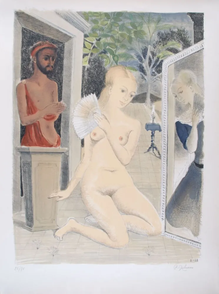 Lithograph Delvaux - L'Eventail