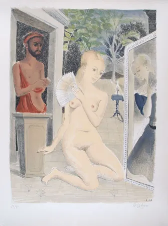 Lithograph Delvaux - L'Eventail