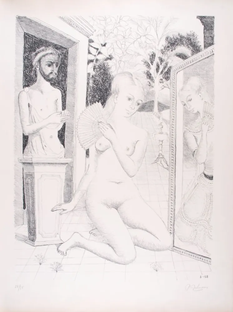 Lithograph Delvaux - L'Eventail