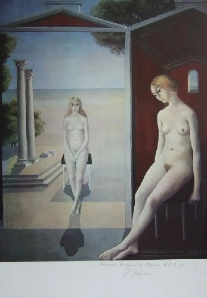Lithograph Delvaux - Nus en bord de mer