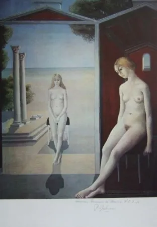 Lithograph Delvaux - Nus en bord de mer