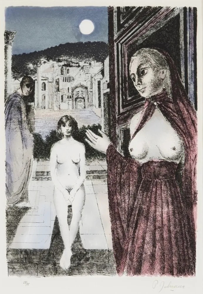 Screenprint Delvaux - Paul Delvaux (1897–1994) – La Reine de Saba – Silkscreen print on tissue paper – 1982