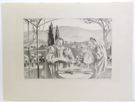 Lithograph Denis - La Terrasse