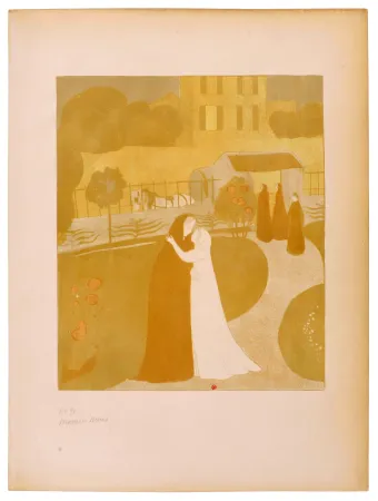 Lithograph Denis - La visitation à la villa Montrouge 