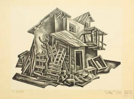 Lithograph Depero - CASE DIROCCATE