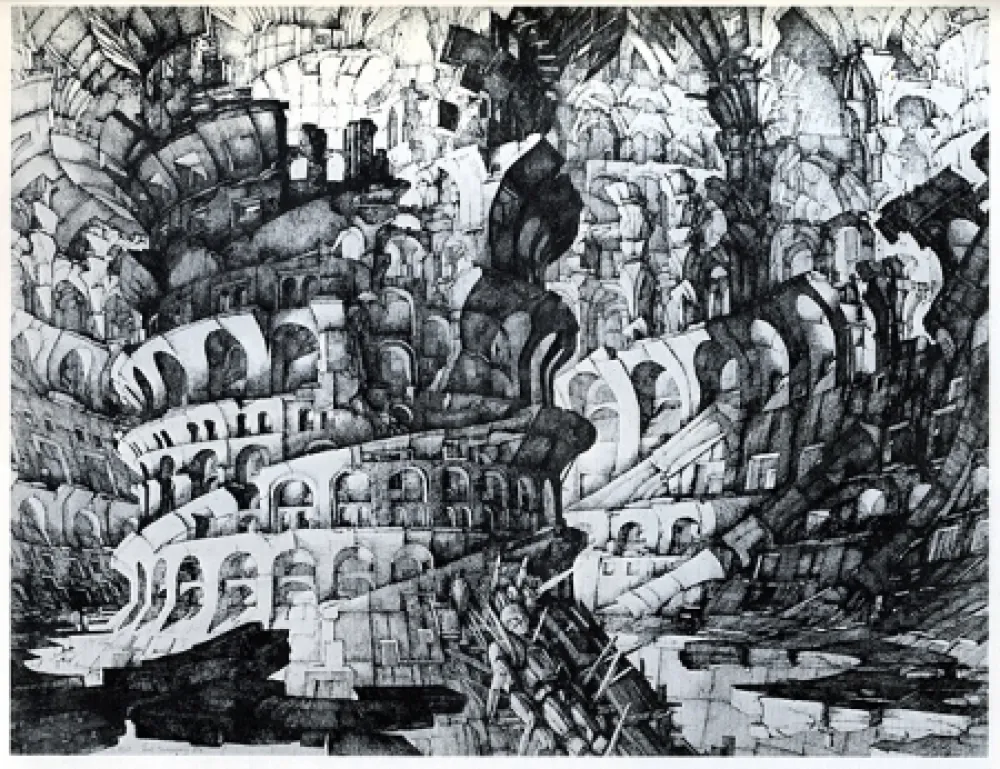 Etching Desmazières - La Tour de Babel