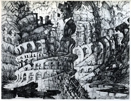 Etching Desmazières - La Tour de Babel