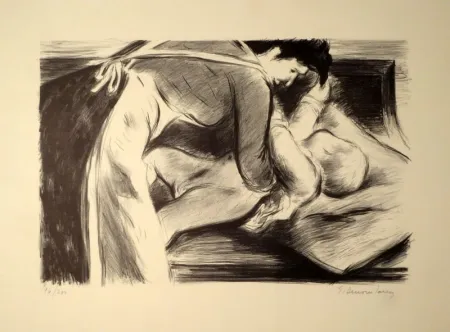 Lithograph Dessouslavy - Eine Mutter bettet ihr Kind