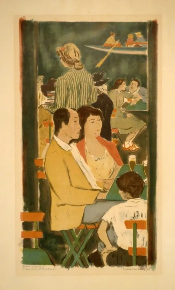 Lithograph Dessouslavy - (Restaurant-Terrasse am Wasser)