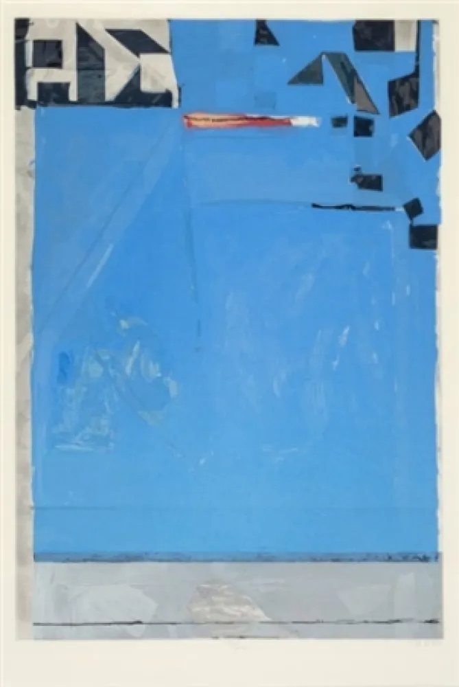 Woodcut Diebenkorn - Blue with Red