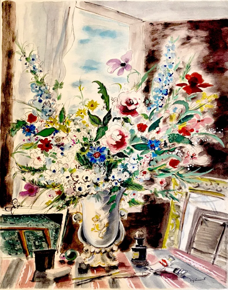Lithograph Dignimont - Bouquet dans l'atelier