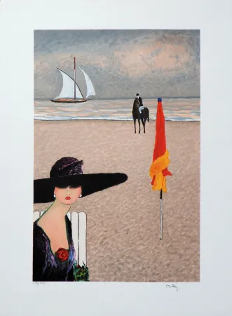 Lithograph Dilley - Elégante à Deauvill