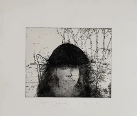 Engraving Dine - Self portrait in a Flat Cap