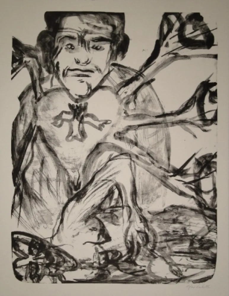 Lithograph Disler - Herzhorcher