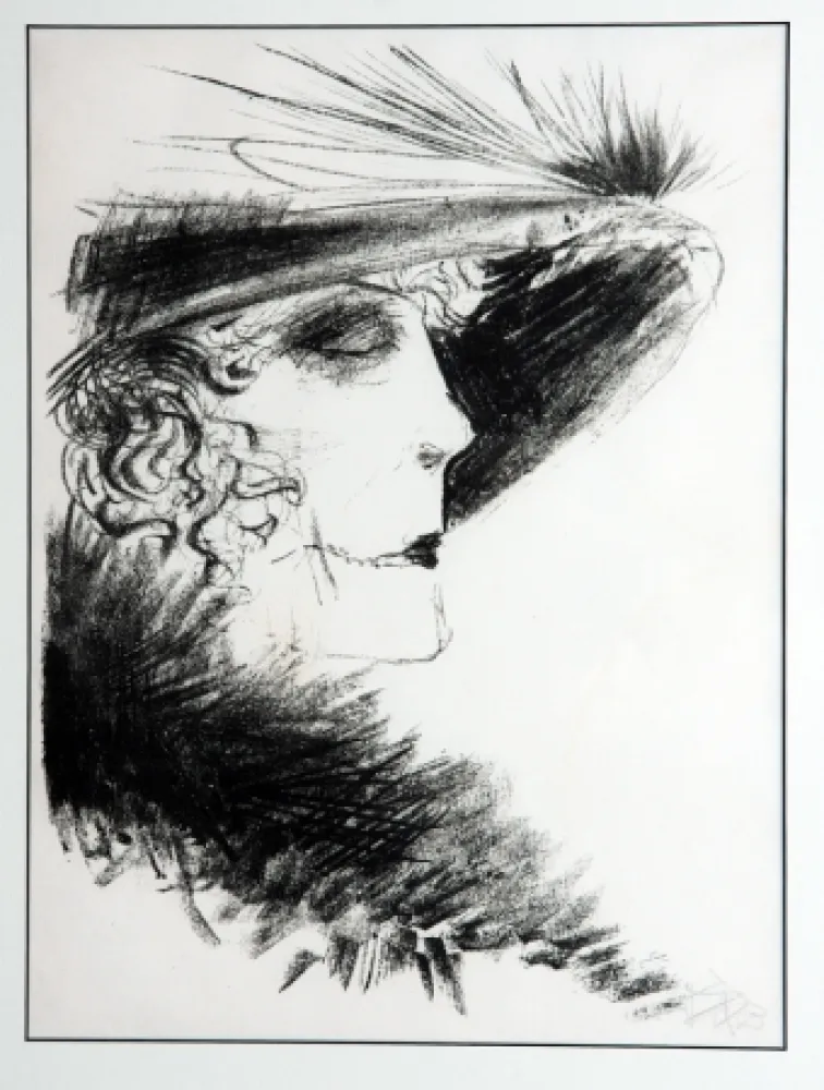 Lithograph Dix - Dame Mit Reiher