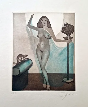 Etching And Aquatint Djak - Donna e velo