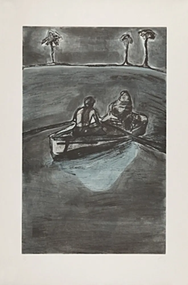 Engraving Doig - Two People at Night (indigo)