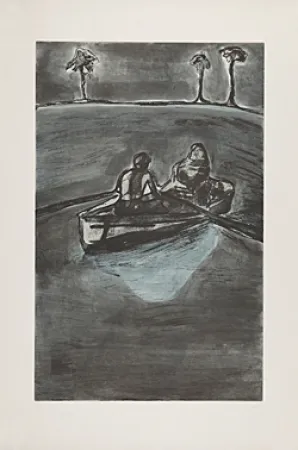 Engraving Doig - Two People at Night (indigo)