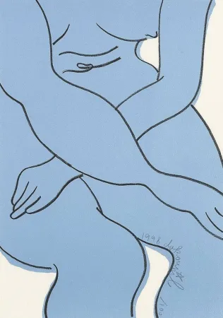 Lithograph Dokoupil - Blue Nude