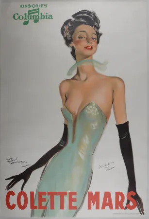 Lithograph Domergue - Colette Mars, Disques Columbia, c. 1936