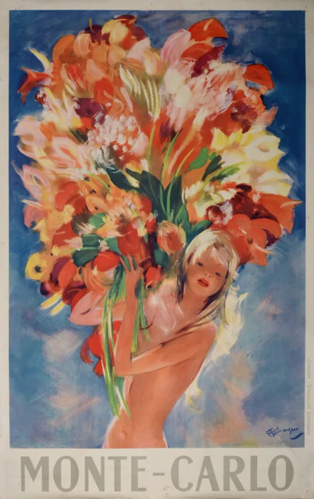 Lithograph Domergue - Monte-Carlo, c. 1950 - Large!