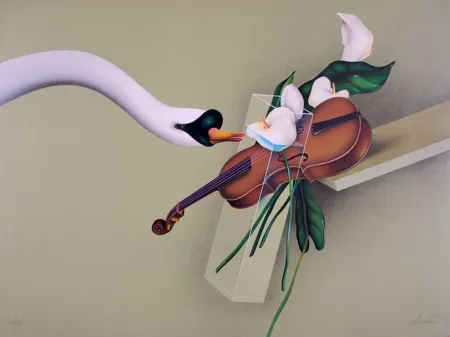 Lithograph Donadini - Hommage au Cygne de Saint Saens