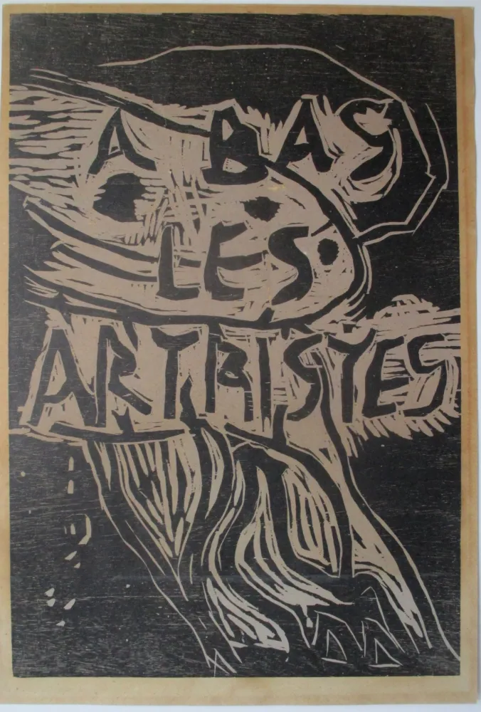 Woodcut Dotremont - A bas les artristes