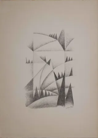 Lithograph Dottori - Fiumi e rocce