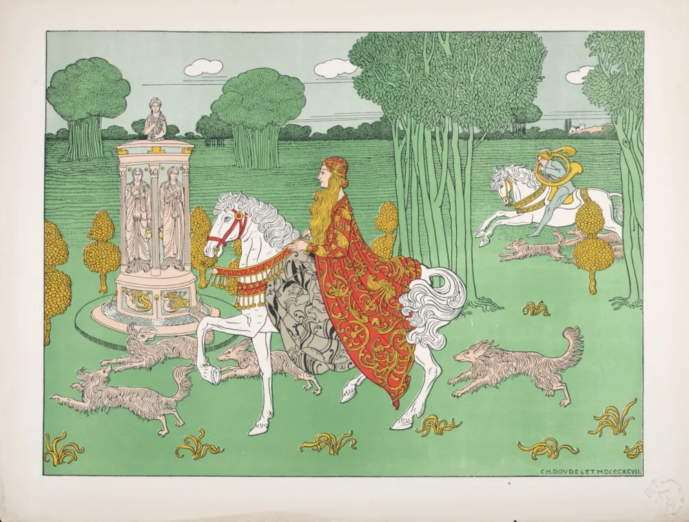 Lithograph Doudelet - La Châtelaine, 1897