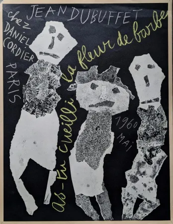 Lithograph Dubuffet - Jean DUBUFFET - Composition with personnages, Lithograph poster signed in the plate, 1960. Rare lithograph for the exhibition at Daniel Cordier in 1960 - Art brut/Outsider Art