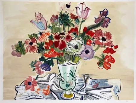 Lithograph Dufy - ANÉMONES (1942).