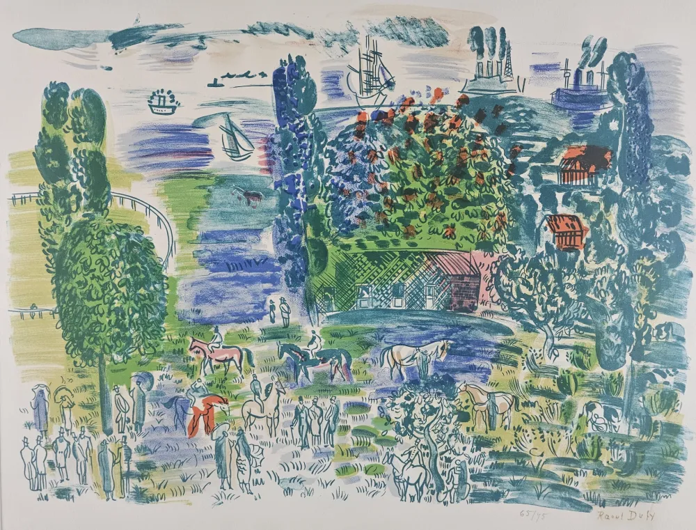 Lithograph Dufy - Au Paddock