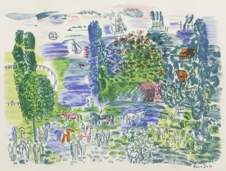 Lithograph Dufy - Au paddock