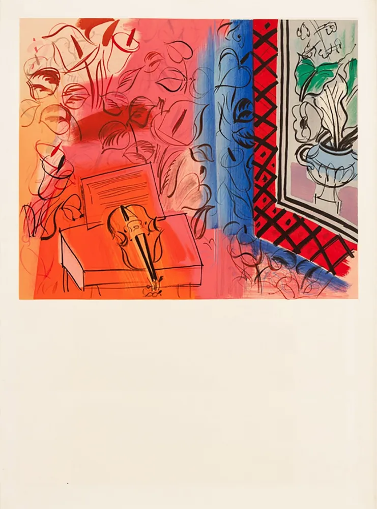 Lithograph Dufy - INTÉRIEUR AU VIOLON ROUGE (Musée National D'Art Moderne 1953)