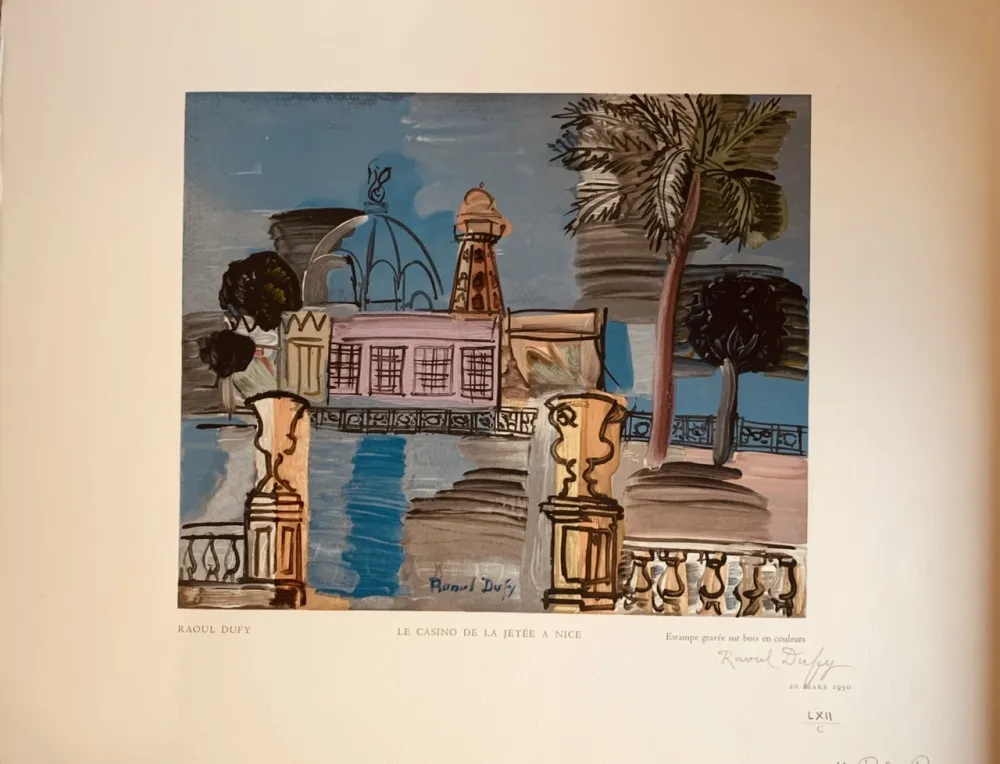Woodcut Dufy - La jeté du casino de Nice 