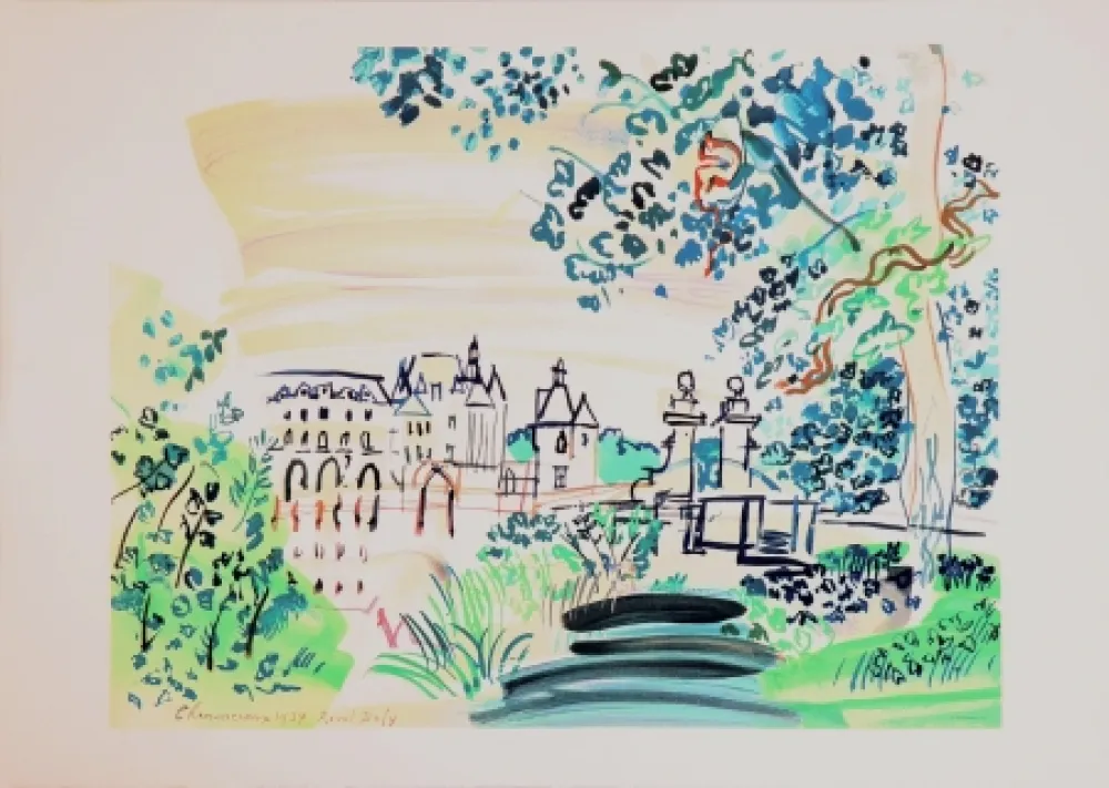 Lithograph Dufy - Le château de Chenonceaux