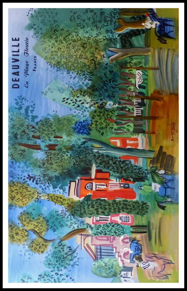 Lithograph Dufy - LE PADDOCK A DEAUVILLE PLAGE FLEURIE