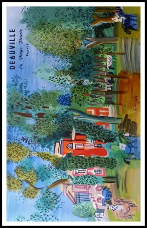 Lithograph Dufy - LE PADDOCK A DEAUVILLE PLAGE FLEURIE