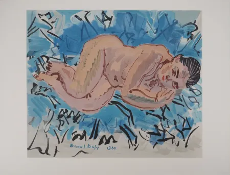 Lithograph Dufy - Nu sur un fond bleu